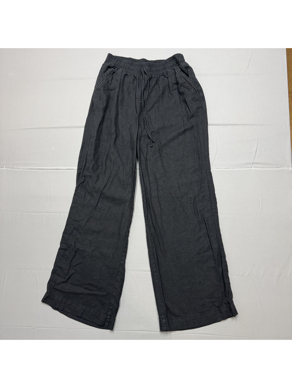 Briggs Womens Wide Leg Linen Blend Solid Size M Gray Casual Summer Pants